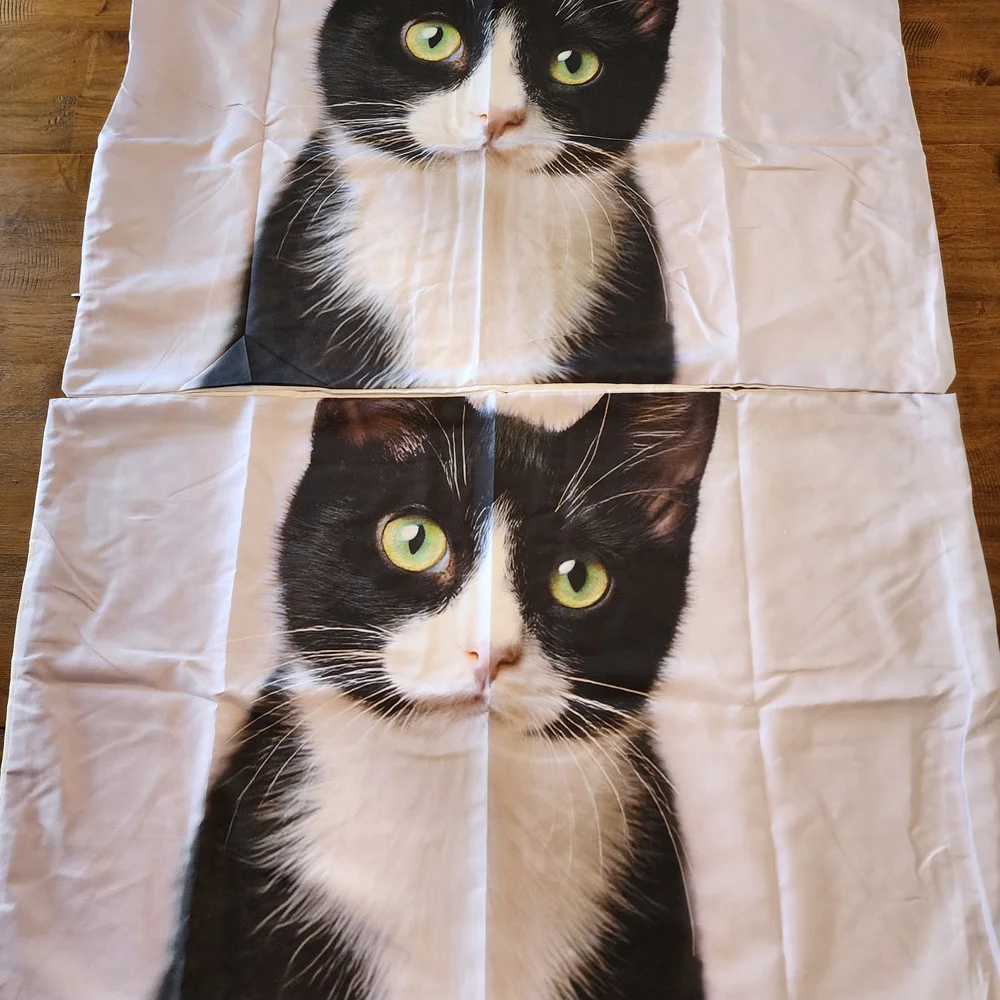 Black and White Cat Print Fitted Sheet 2 Pillow Cases